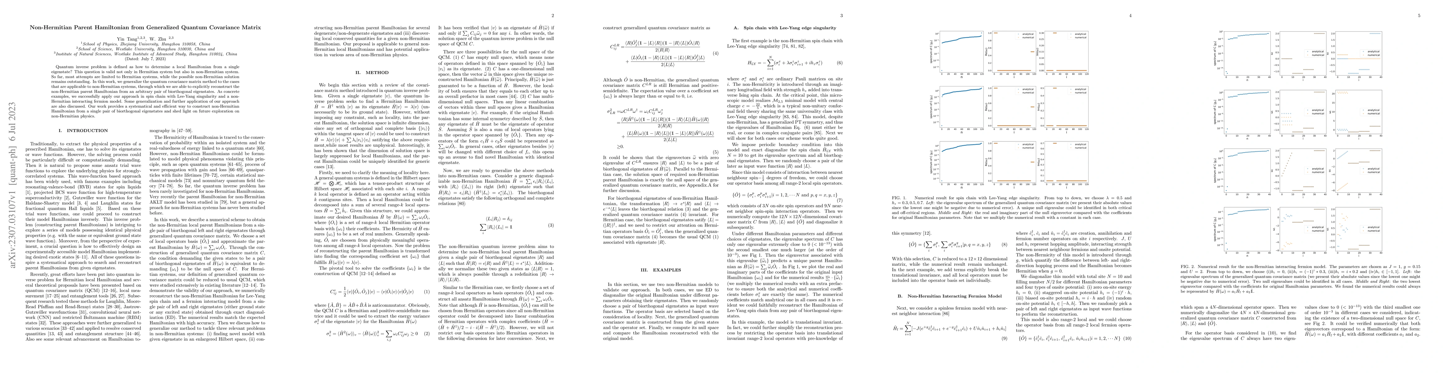 Thumbnail for Non-Hermitian Parent Hamiltonian from Generalized Quantum Covariance
  Matrix