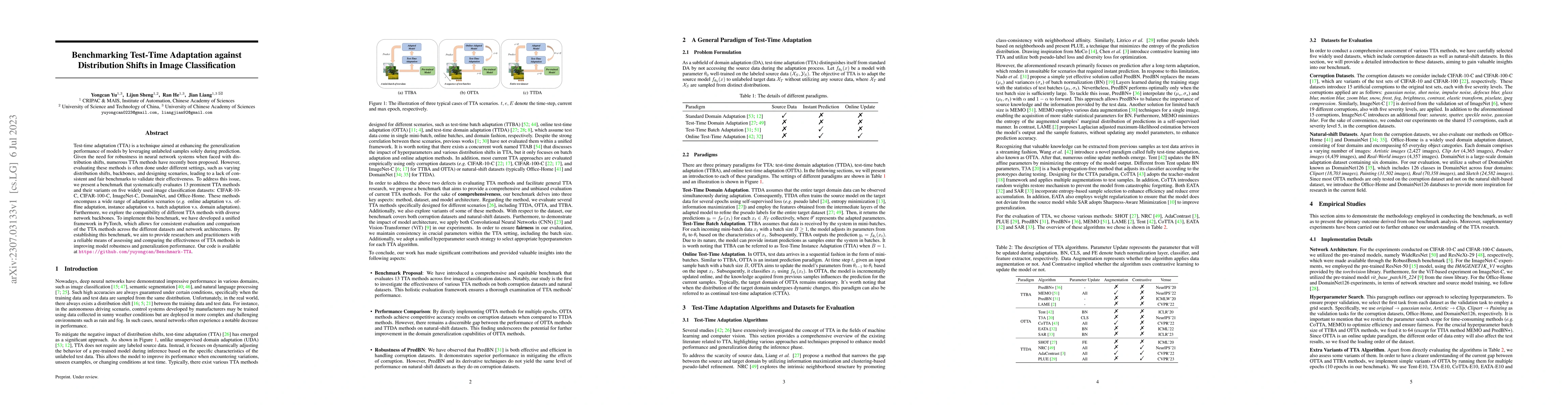 Thumbnail for Benchmarking Test-Time Adaptation against Distribution Shifts in Image
  Classification