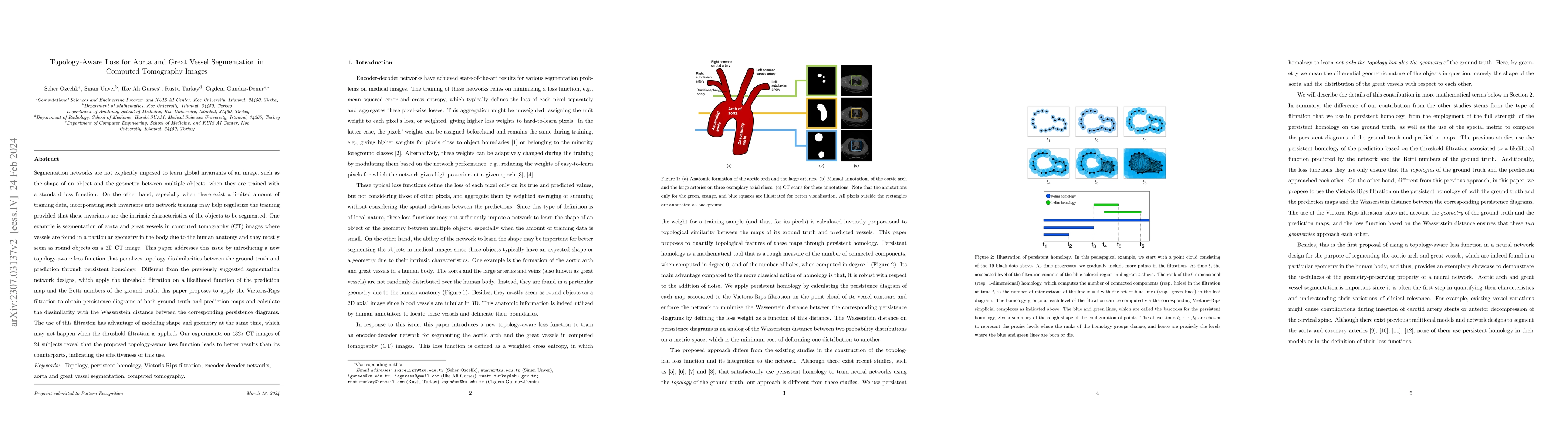 Thumbnail for Topology-Aware Loss for Aorta and Great Vessel Segmentation in Computed
  Tomography Images