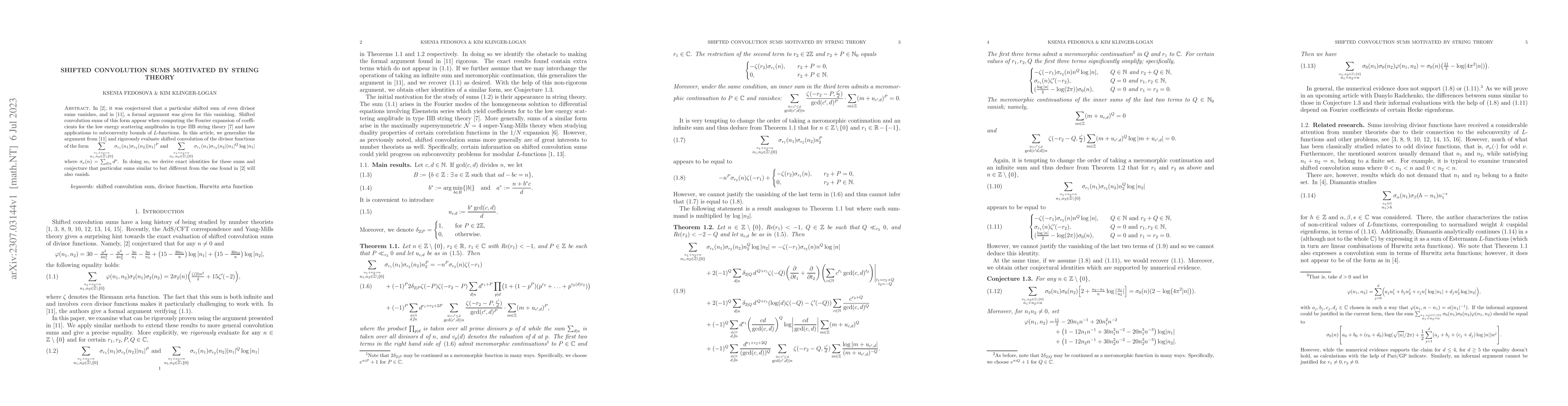 Thumbnail for Shifted convolution sums motivated by string theory
