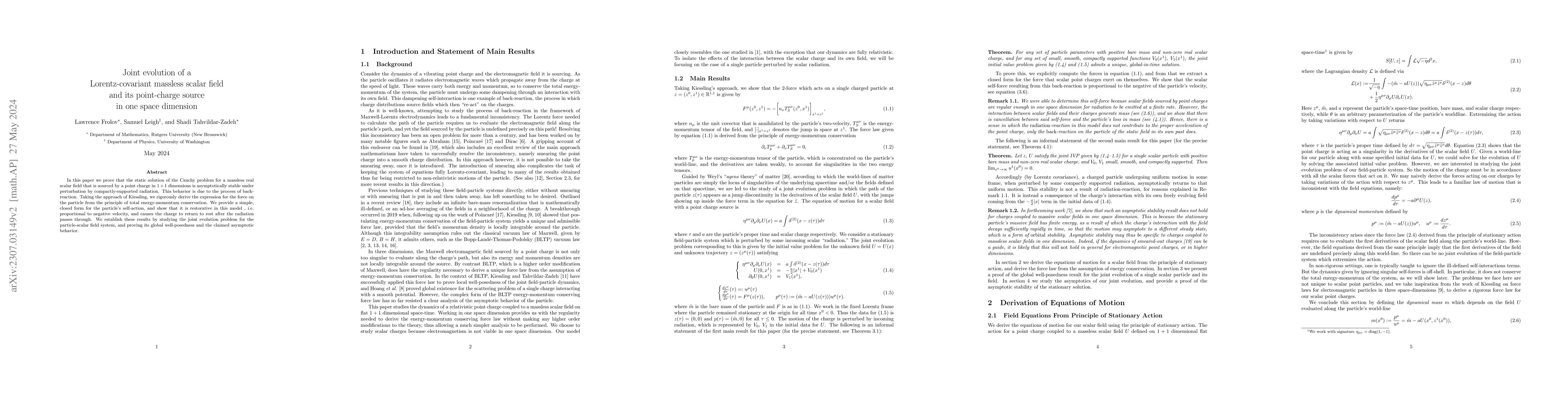 Thumbnail for Joint evolution of a Lorentz-covariant massless scalar field and its
  point-charge source in one space dimension