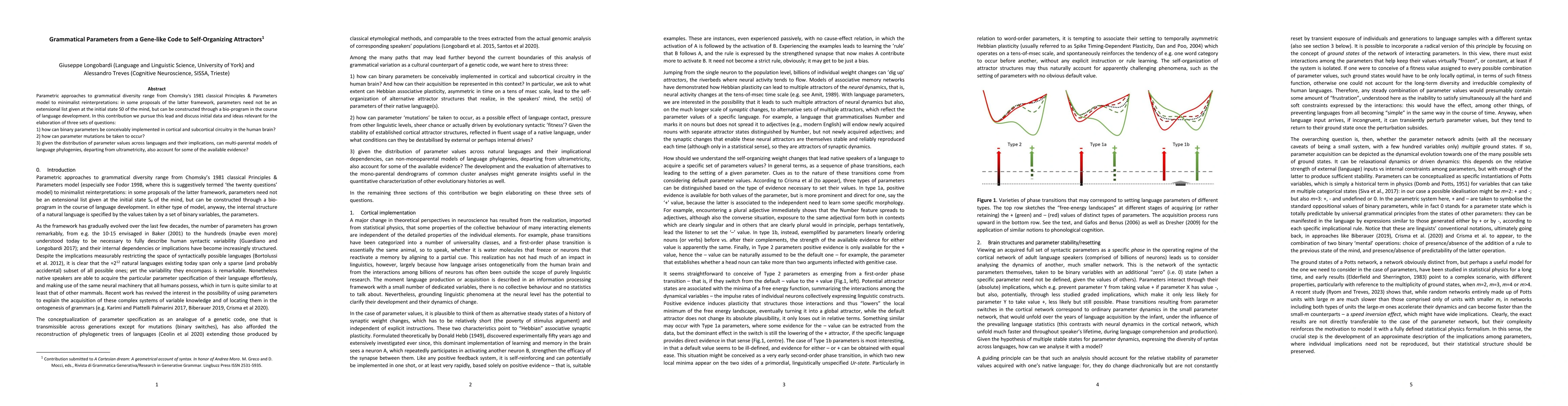 Thumbnail for Grammatical Parameters from a Gene-like Code to Self-Organizing
  Attractors