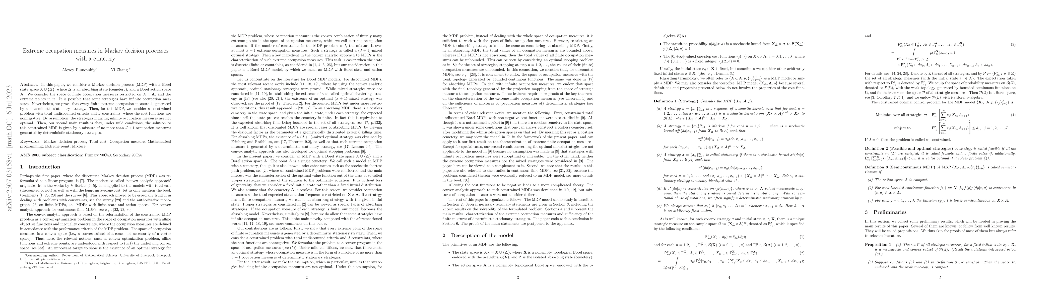 Thumbnail for Extreme occupation measures in Markov decision processes with a cemetery