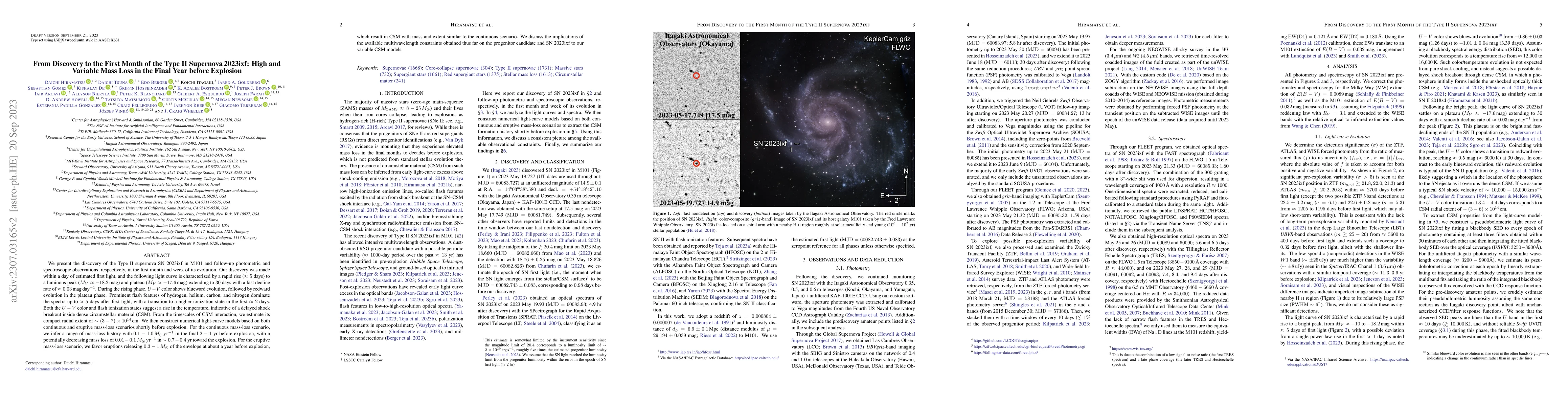 Thumbnail for From Discovery to the First Month of the Type II Supernova 2023ixf: High
  and Variable Mass Loss in the Final Year before Explosion