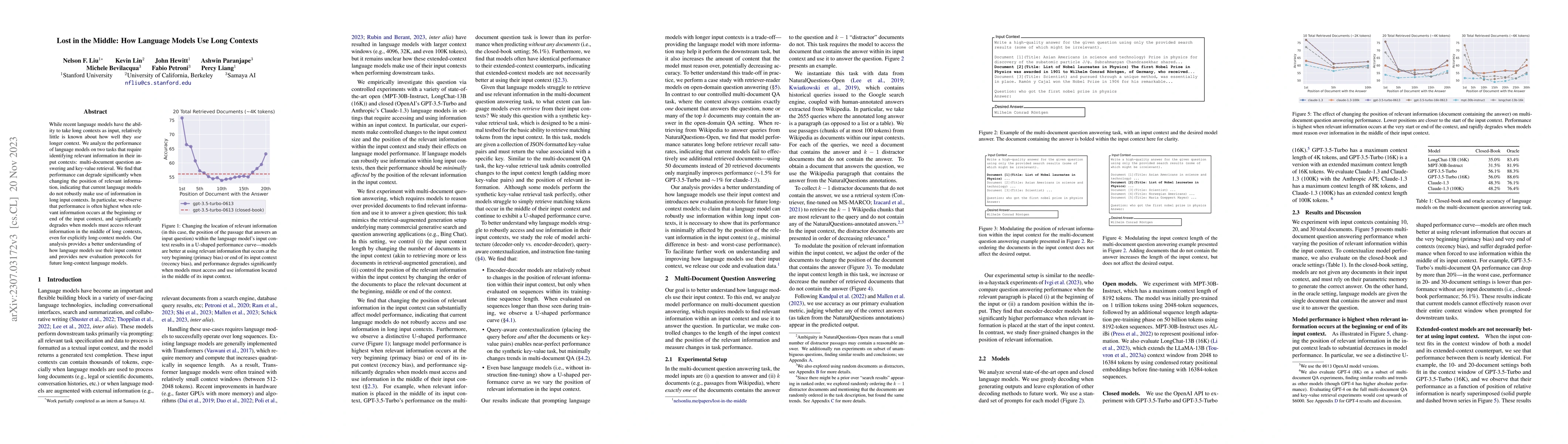 Thumbnail for Lost in the Middle: How Language Models Use Long Contexts