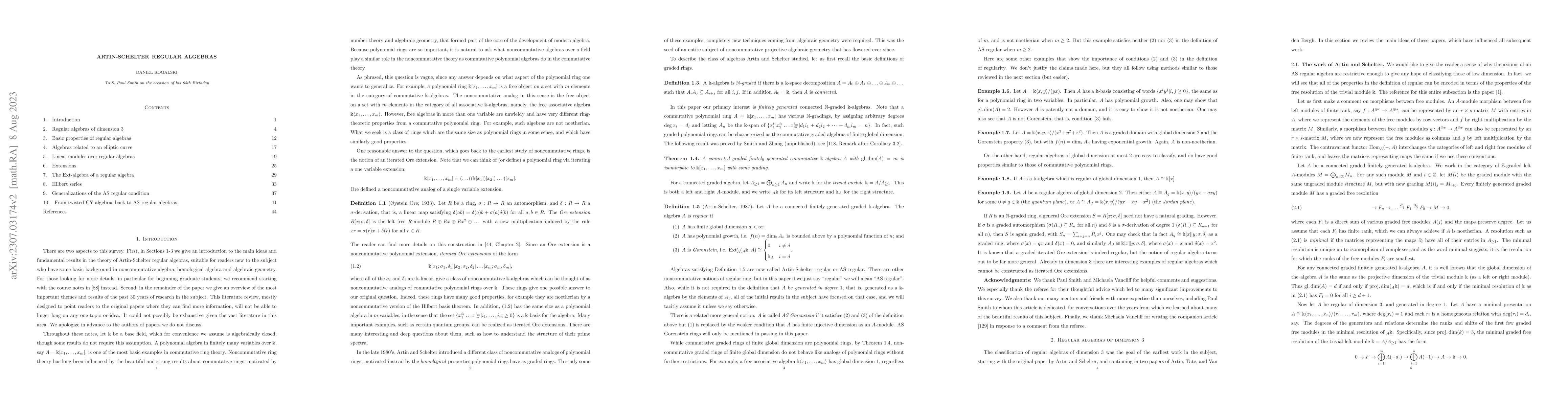 Thumbnail for Artin-Schelter Regular Algebras