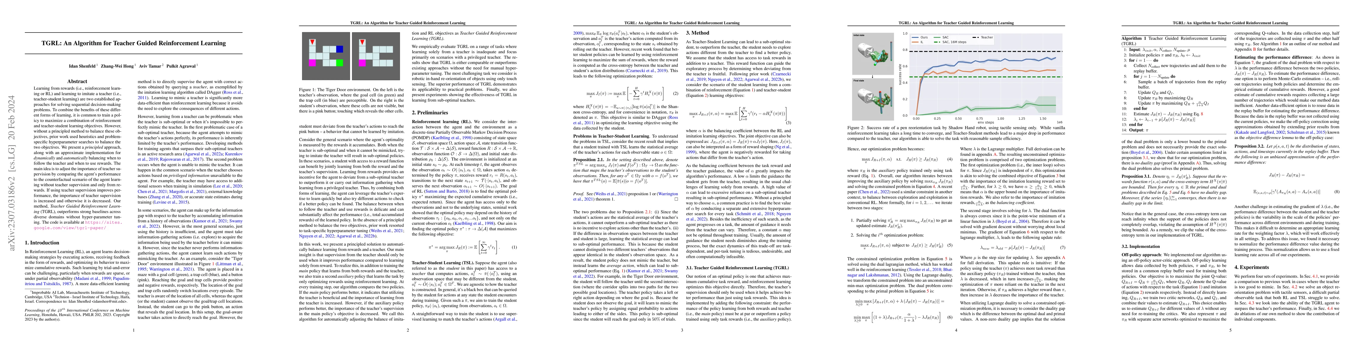 Thumbnail for TGRL: An Algorithm for Teacher Guided Reinforcement Learning