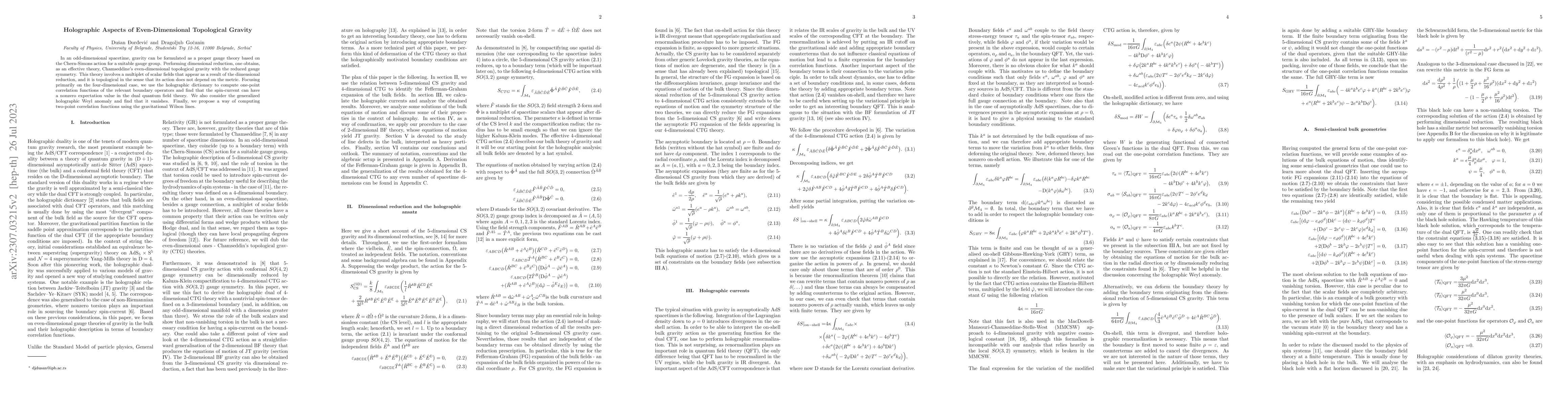 Thumbnail for Holographic Aspects of Even-Dimensional Topological Gravity