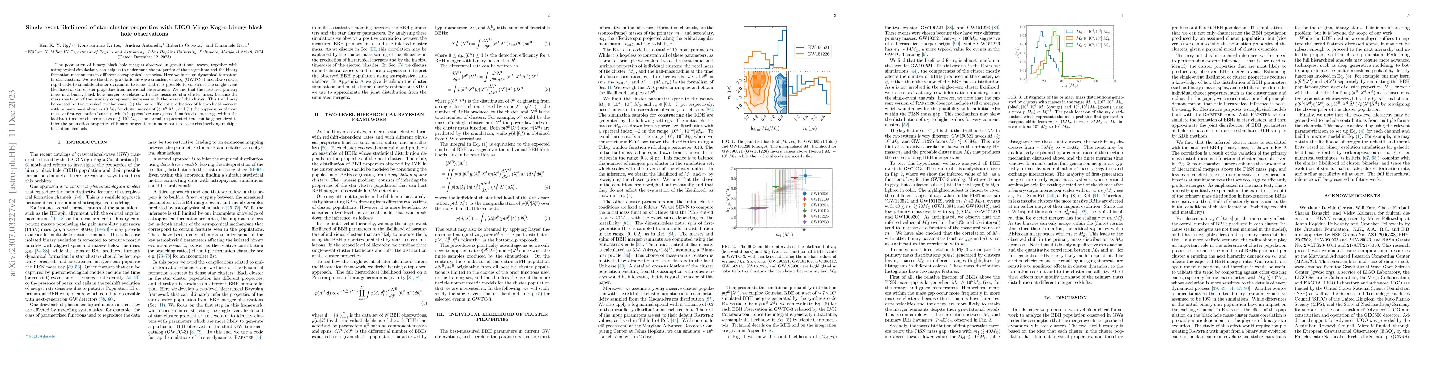 Thumbnail for Single-event likelihood of star cluster properties with LIGO-Virgo-Kagra
  binary black hole observations