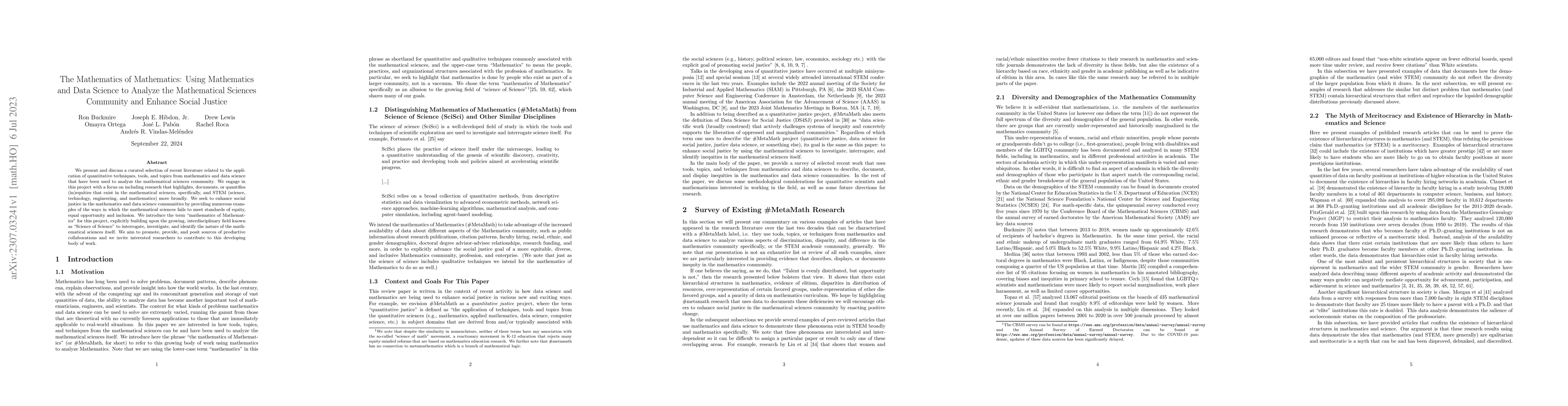 Thumbnail for The Mathematics of Mathematics: Using Mathematics and Data Science to
  Analyze the Mathematical Sciences Community and Enhance Social Justice