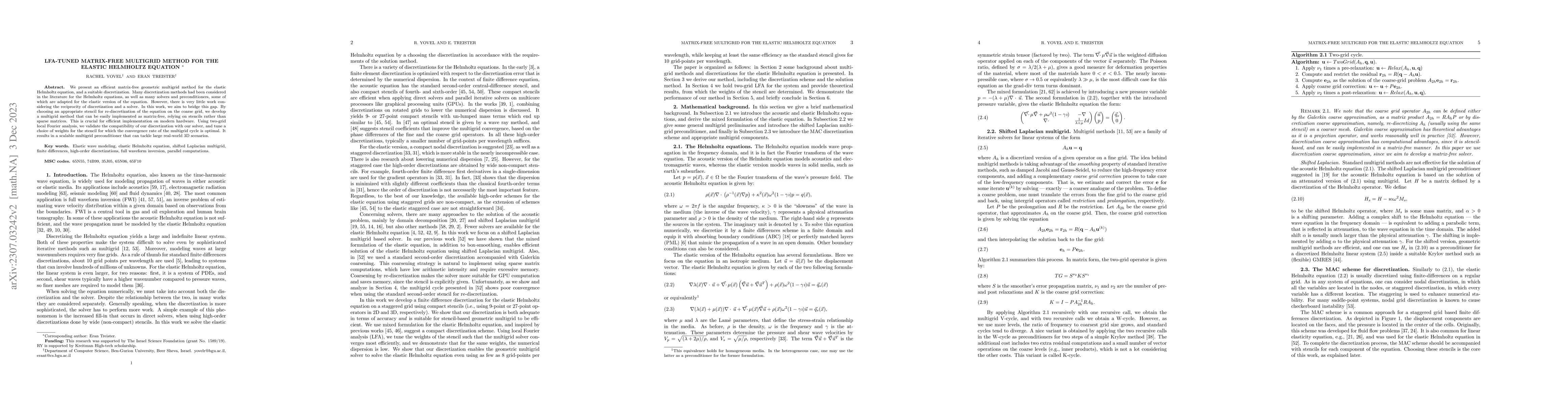 Thumbnail for LFA-tuned matrix-free multigrid method for the elastic Helmholtz
  equation