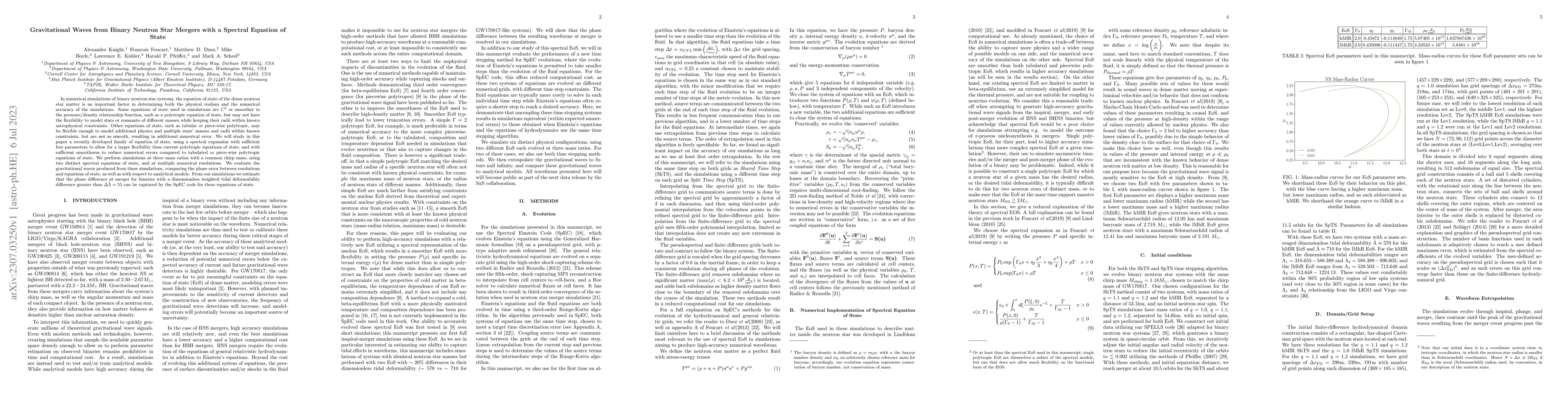 Thumbnail for Gravitational Waves from Binary Neutron Star Mergers with a Spectral
  Equation of State