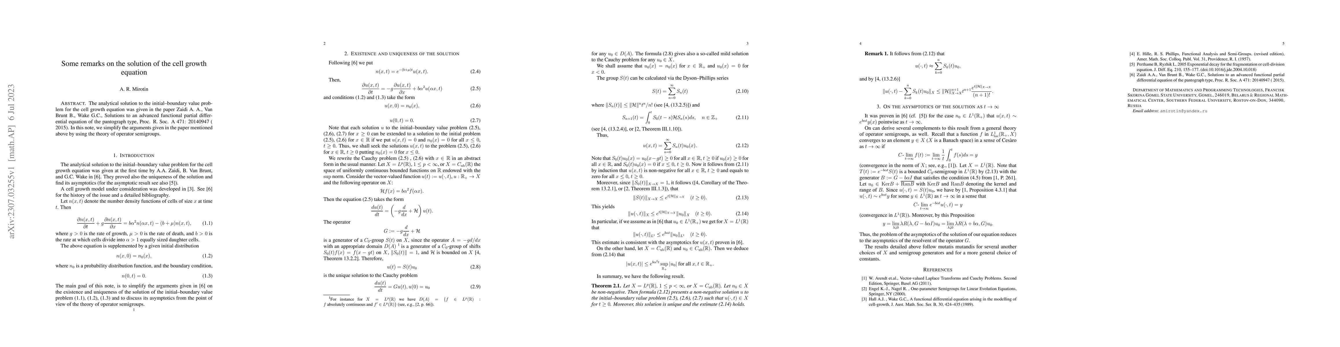 Thumbnail for Some remarks on the solution of the cell growth equation