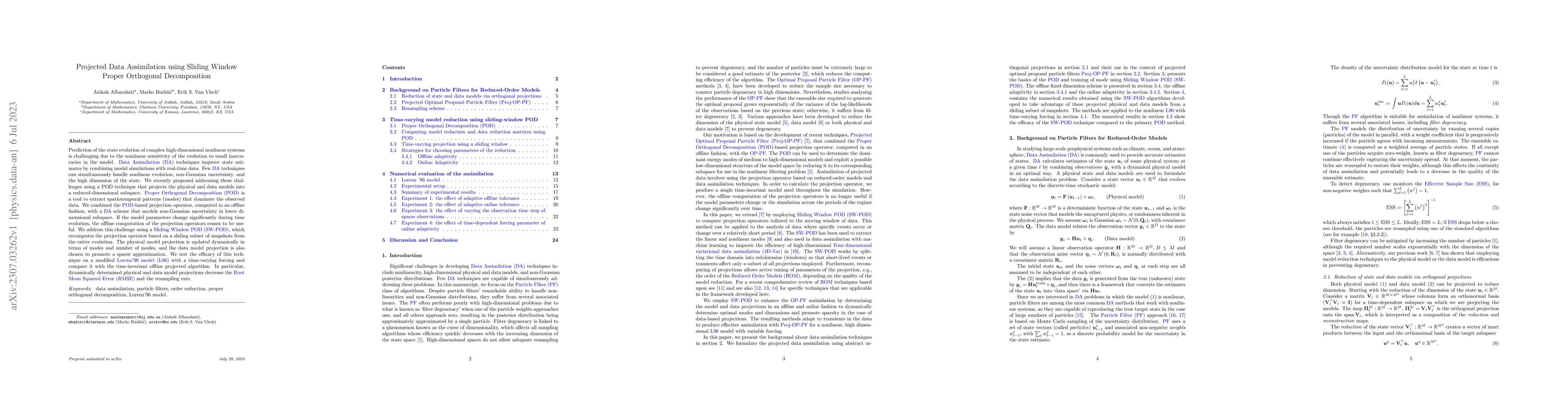 Thumbnail for Projected Data Assimilation using Sliding Window Proper Orthogonal
  Decomposition