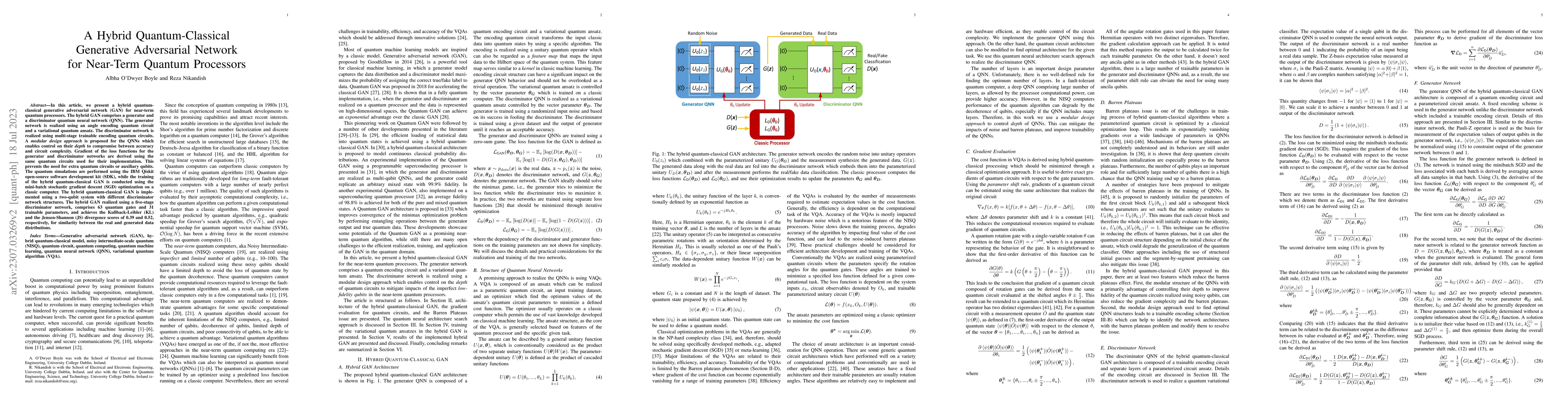 Thumbnail for A Hybrid Quantum-Classical Generative Adversarial Network for Near-Term
  Quantum Processors