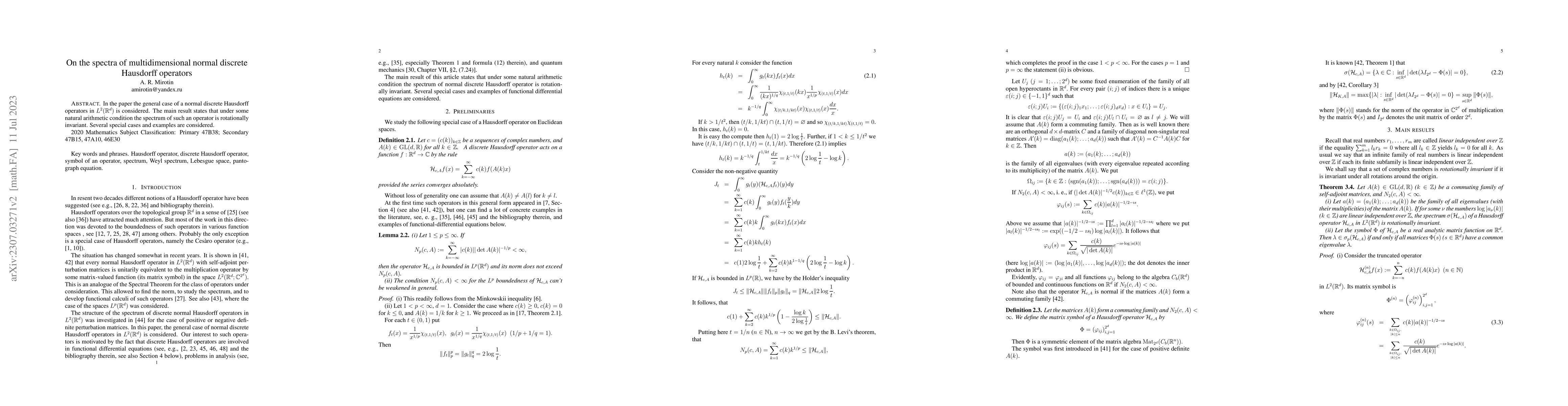 Thumbnail for On the spectra of multidimensional normal discrete Hausdorff operators