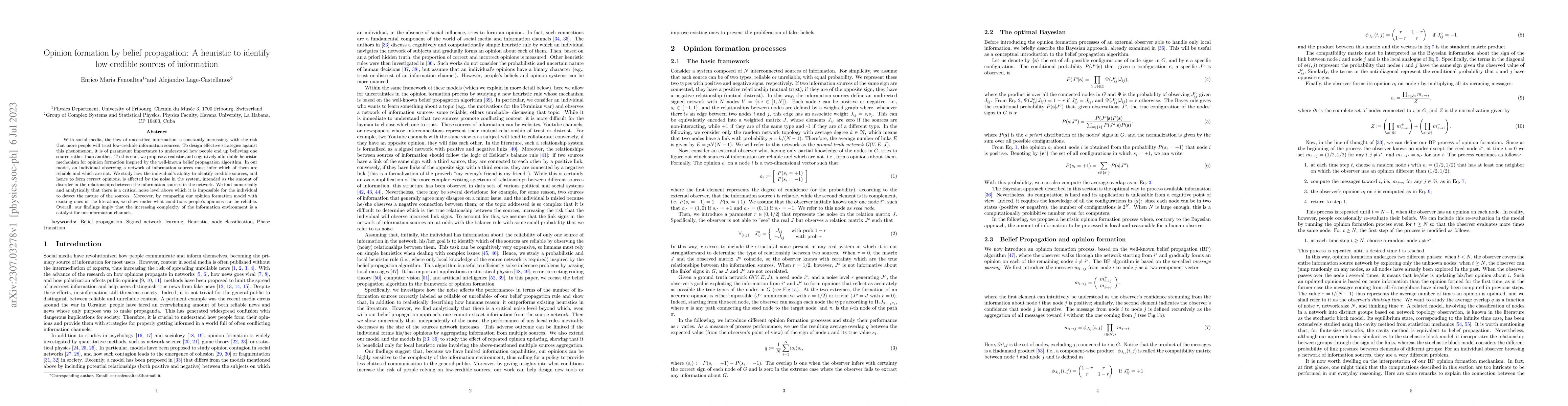 Thumbnail for Opinion formation by belief propagation: A heuristic to identify
  low-credible sources of information
