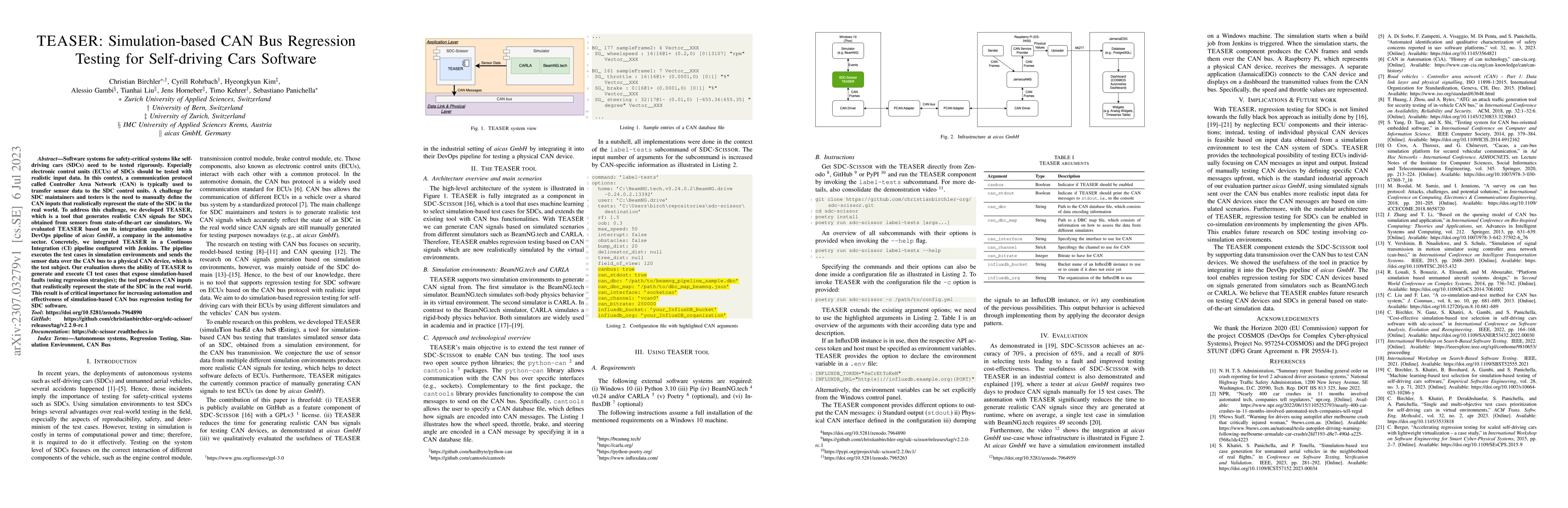 Thumbnail for TEASER: Simulation-based CAN Bus Regression Testing for Self-driving
  Cars Software