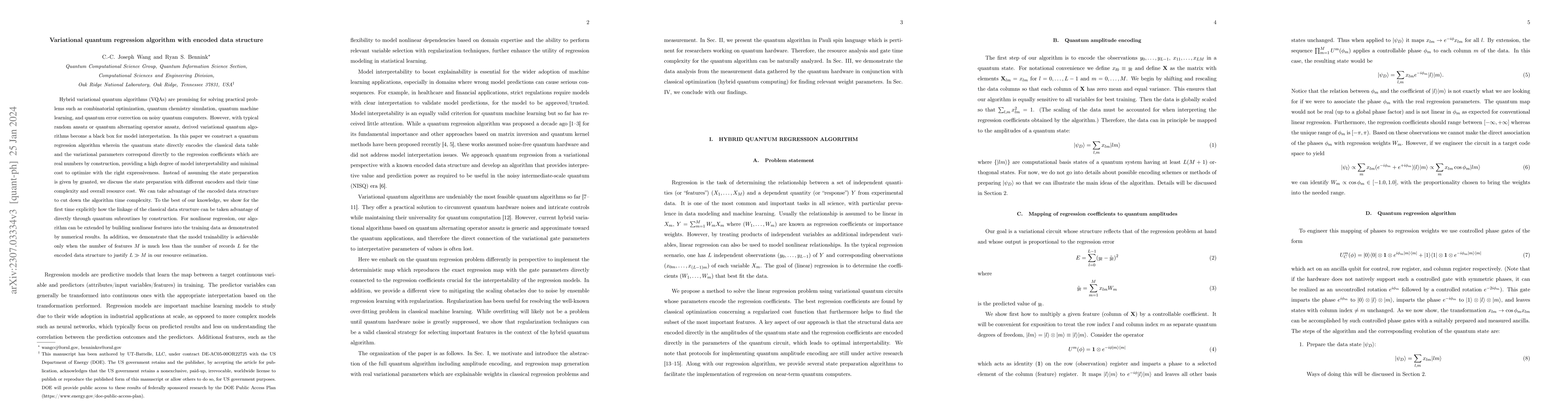 Thumbnail for Variational quantum regression algorithm with encoded data structure