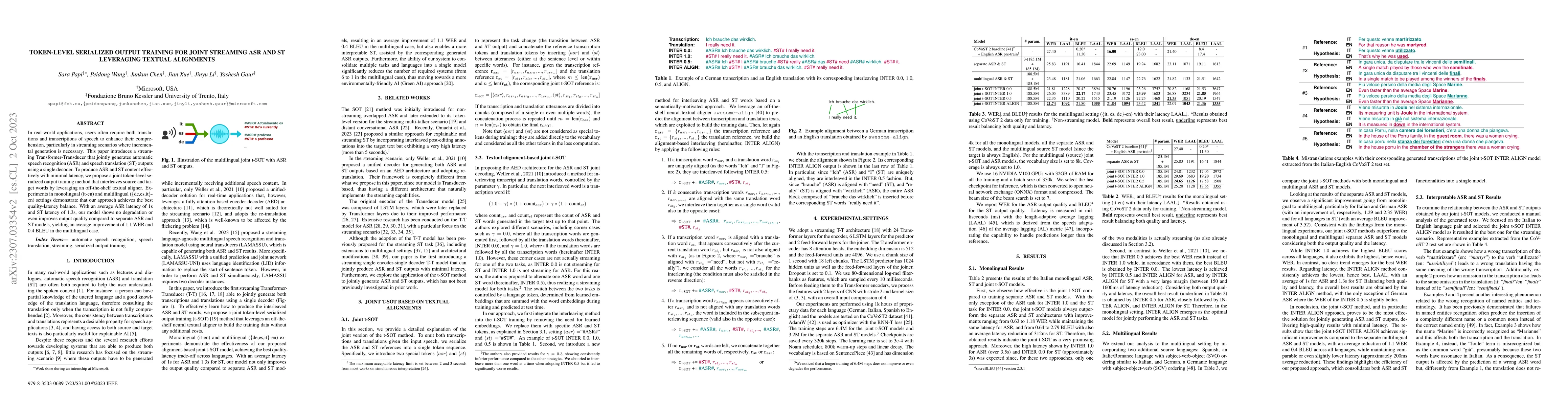 Thumbnail for Token-Level Serialized Output Training for Joint Streaming ASR and ST
  Leveraging Textual Alignments
