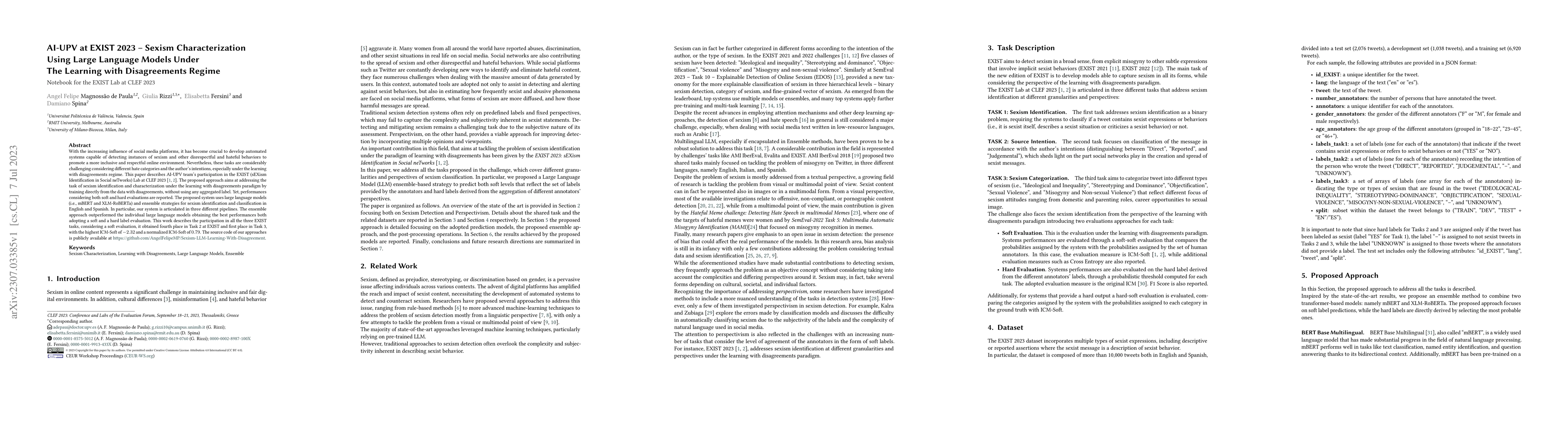 Thumbnail for AI-UPV at EXIST 2023 -- Sexism Characterization Using Large Language
  Models Under The Learning with Disagreements Regime