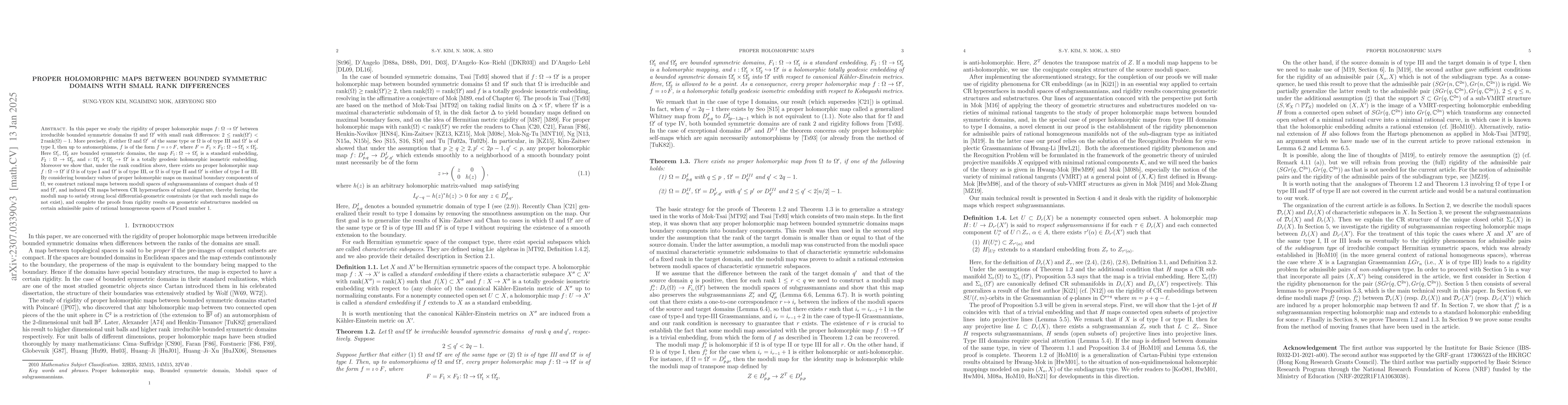 Thumbnail for Proper holomorphic maps between bounded symmetric domains with small
  rank differences