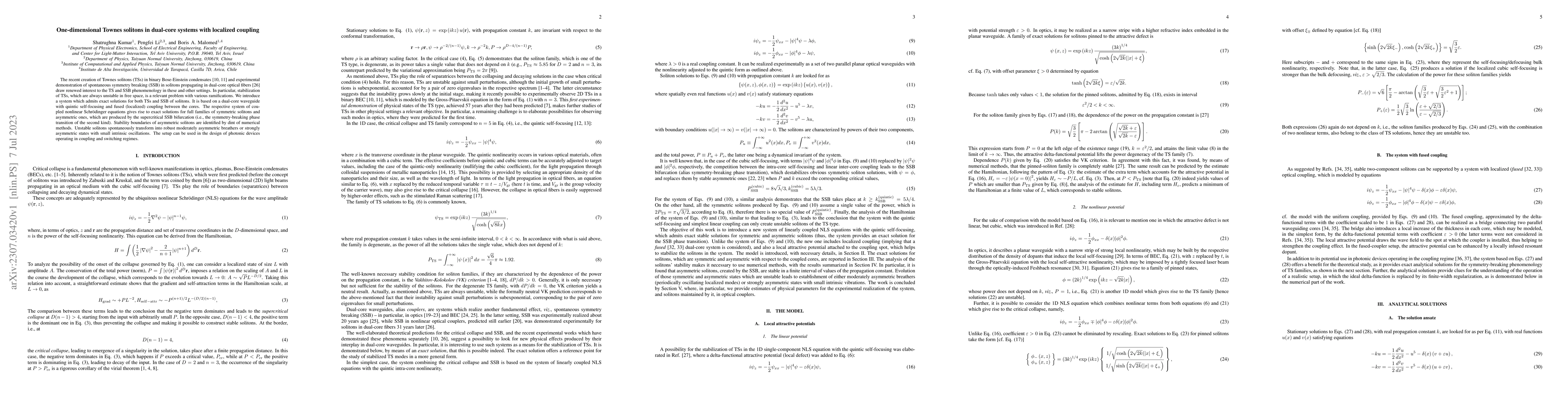 Thumbnail for One-dimensional Townes solitons in dual-core systems with localized
  coupling