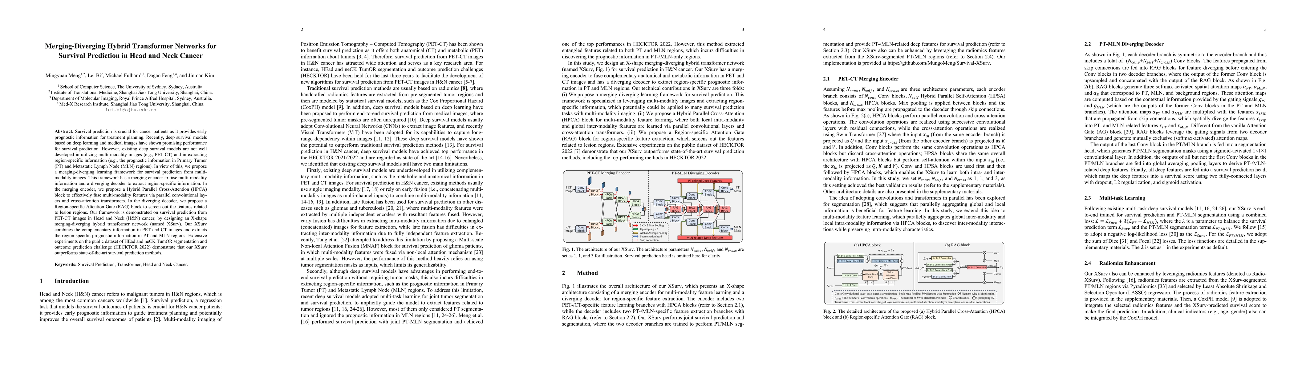 Thumbnail for Merging-Diverging Hybrid Transformer Networks for Survival Prediction in
  Head and Neck Cancer