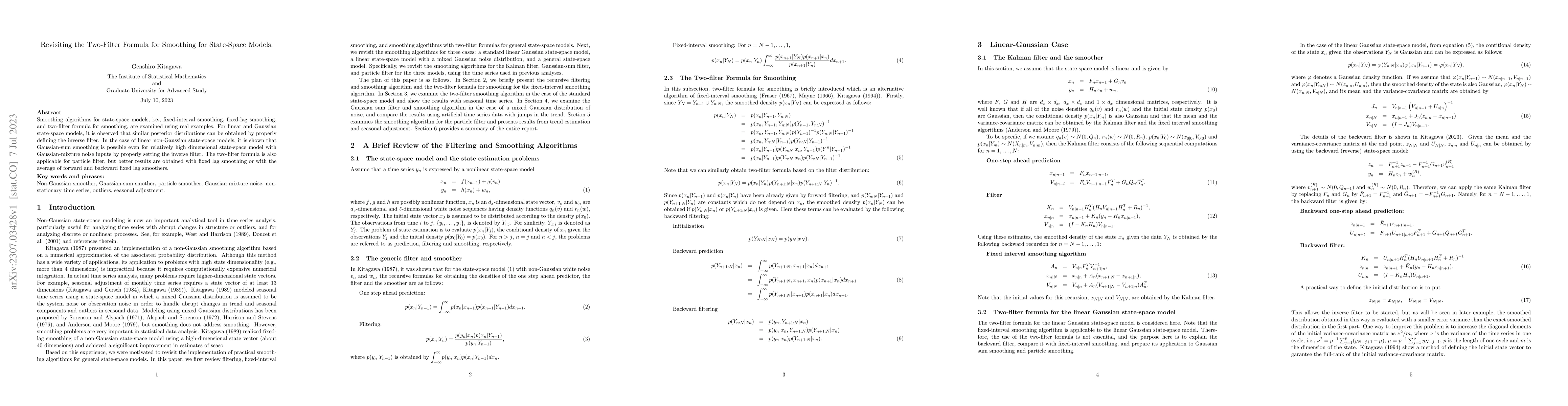 Thumbnail for Revisiting the Two-Filter Formula for Smoothing for State-Space Models