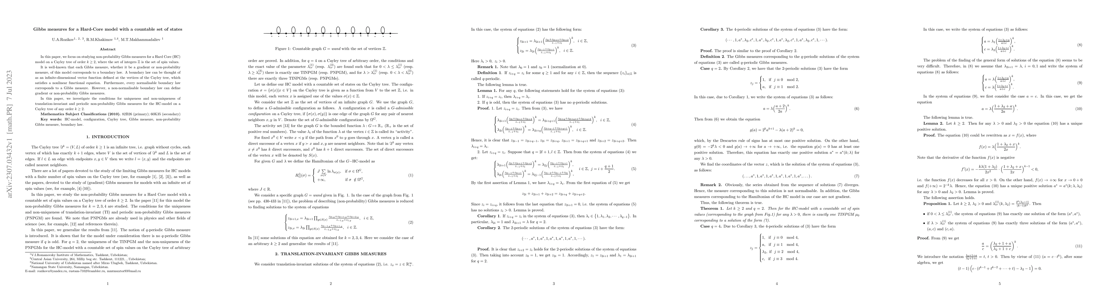 Thumbnail for Gibbs measures for a Hard-Core model with a countable set of states