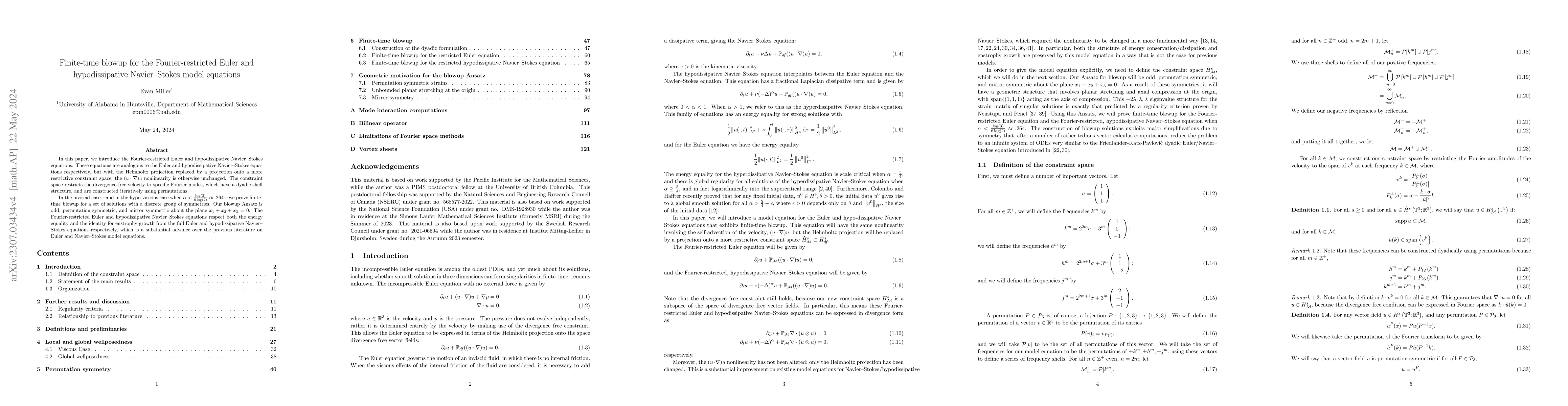 Thumbnail for Finite-time blowup for the Fourier-restricted Euler and hypodissipative
  Navier-Stokes model equations