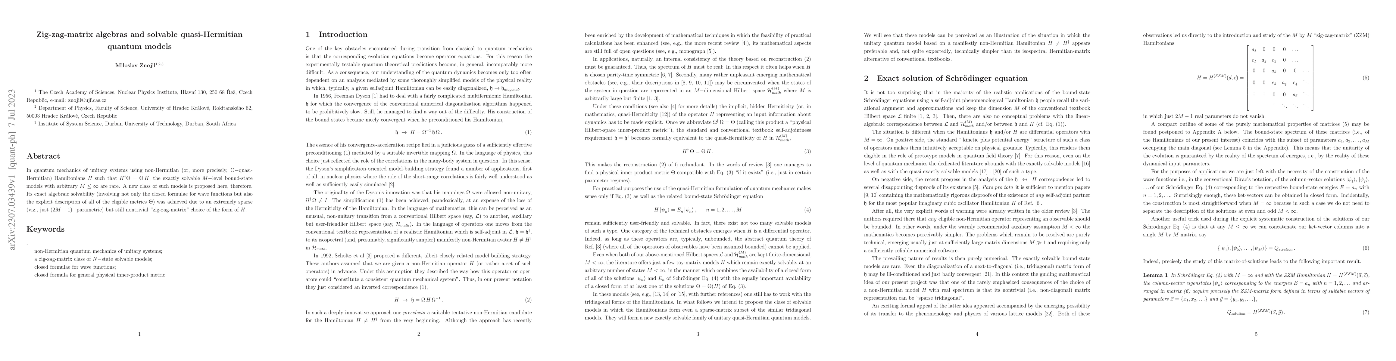 Thumbnail for Zig-zag-matrix algebras and solvable quasi-Hermitian quantum models