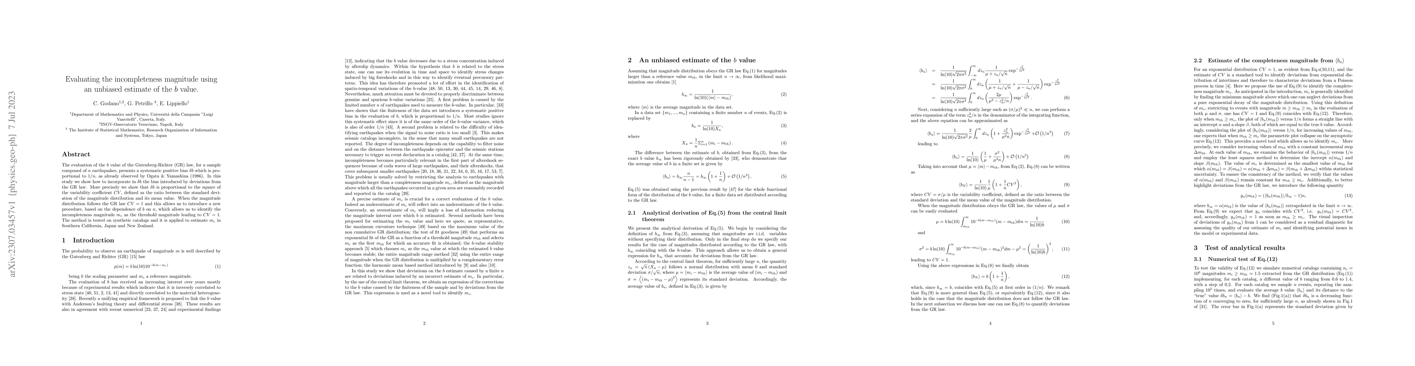 Thumbnail for Evaluating the incompleteness magnitude using an unbiased estimate of
  the $b$ value