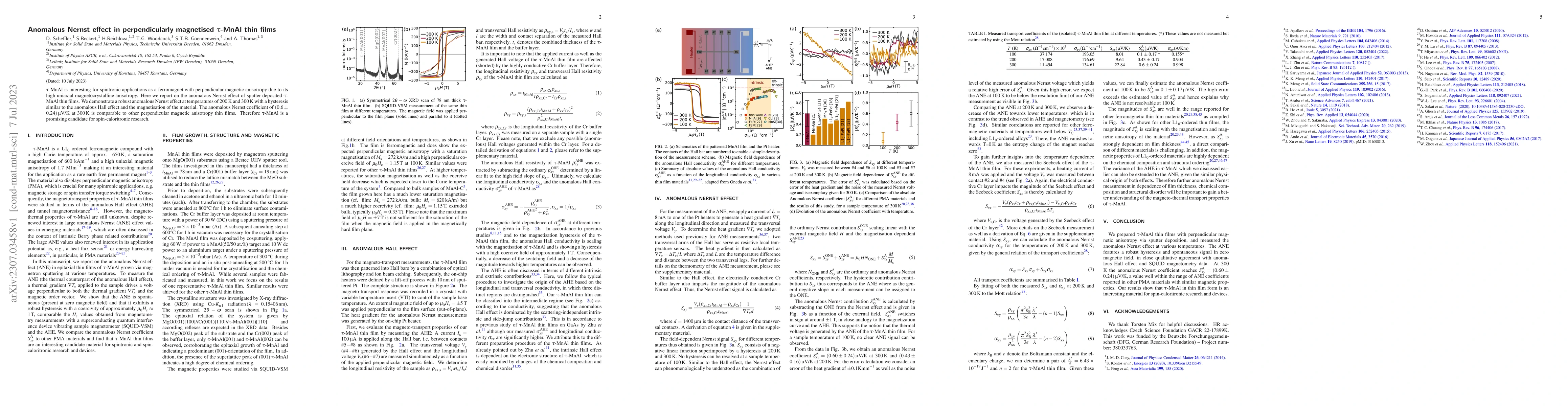 Thumbnail for Anomalous Nernst effect in perpendicularly magnetised {\tau}-MnAl thin
  films