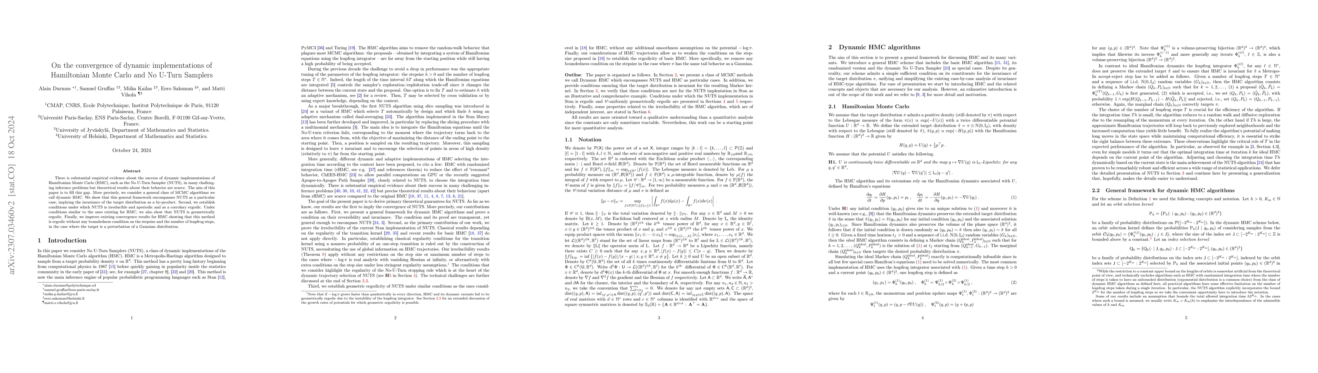 Thumbnail for On the convergence of dynamic implementations of Hamiltonian Monte Carlo
  and No U-Turn Samplers