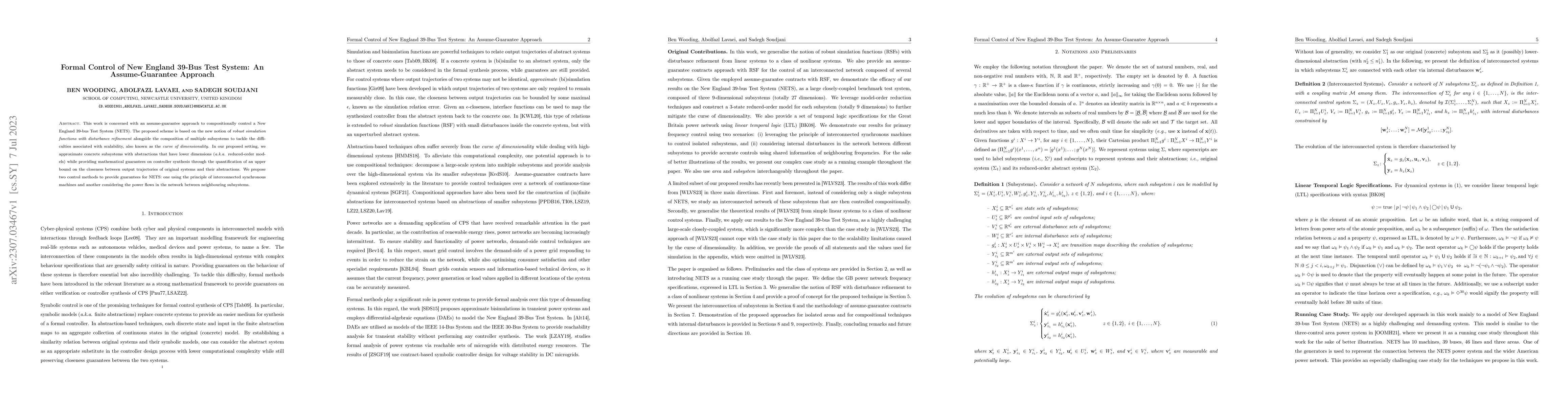 Thumbnail for Formal Control of New England 39-Bus Test System: An Assume-Guarantee
  Approach