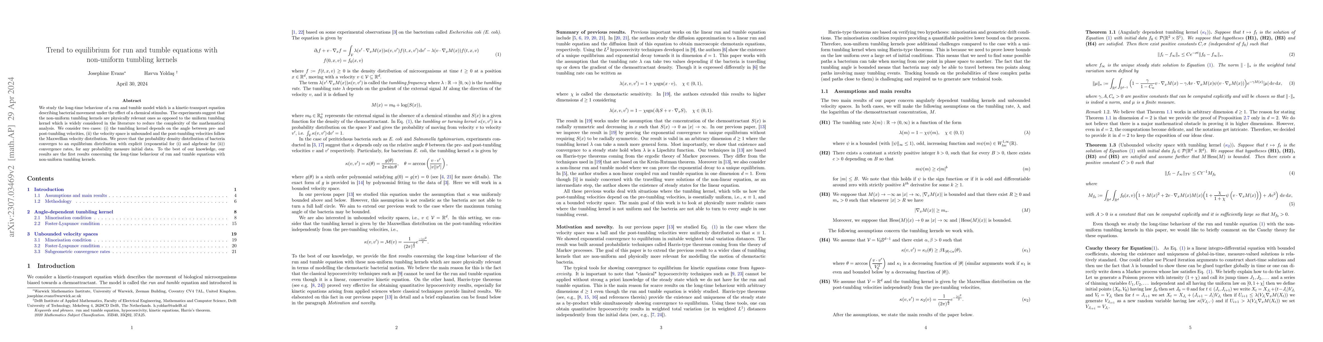 Thumbnail for Trend to equilibrium for run and tumble equations with non-uniform
  tumbling kernels