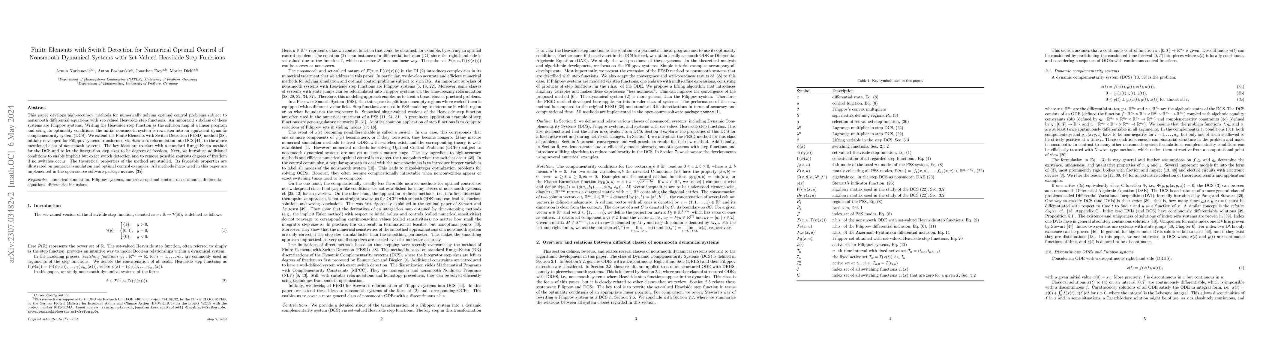 Thumbnail for Finite Elements with Switch Detection for Numerical Optimal Control of
  Nonsmooth Dynamical Systems with Set-Valued Heaviside Step Functions