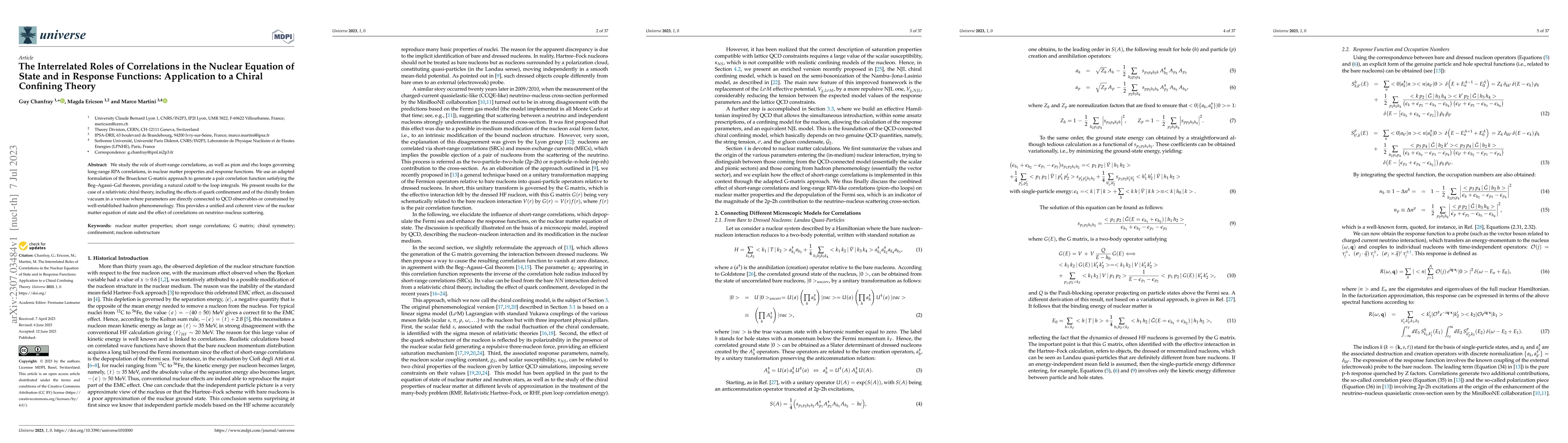 Thumbnail for The Interrelated Roles of Correlations in the Nuclear Equation of State
  and in Response Functions: Application to a Chiral Confining Theory