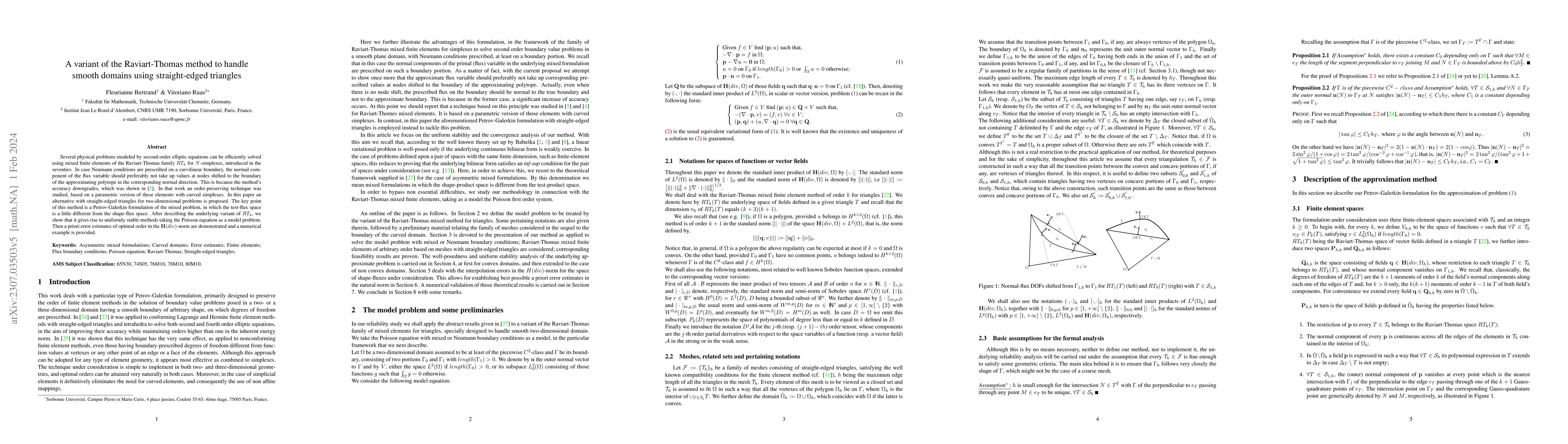 Thumbnail for A variant of the Raviart-Thomas method to handle smooth domains with
  straight-edged triangles