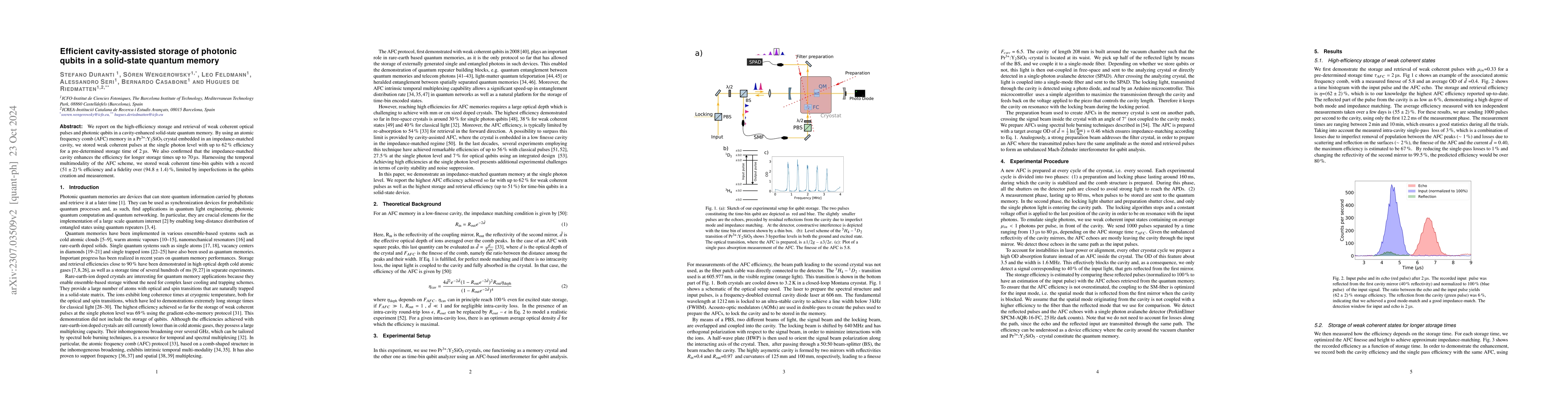 Thumbnail for Efficient cavity-assisted storage of photonic qubits in a solid-state
  quantum memory