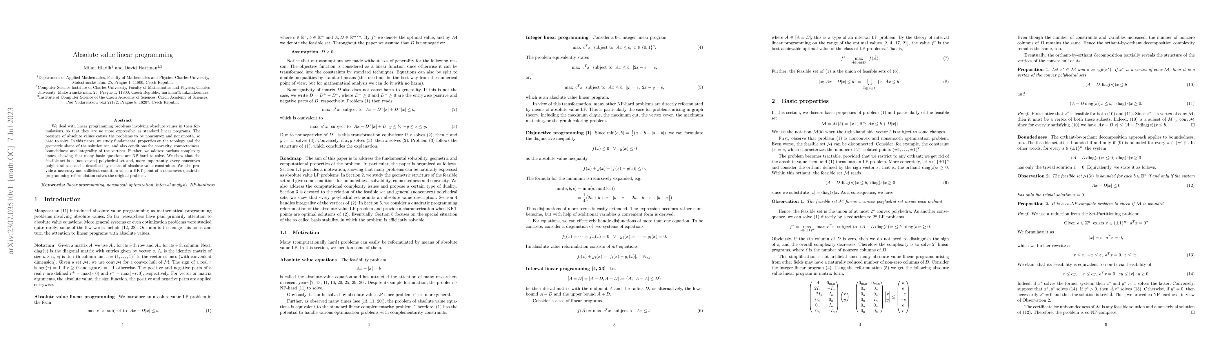 Thumbnail for Absolute value linear programming