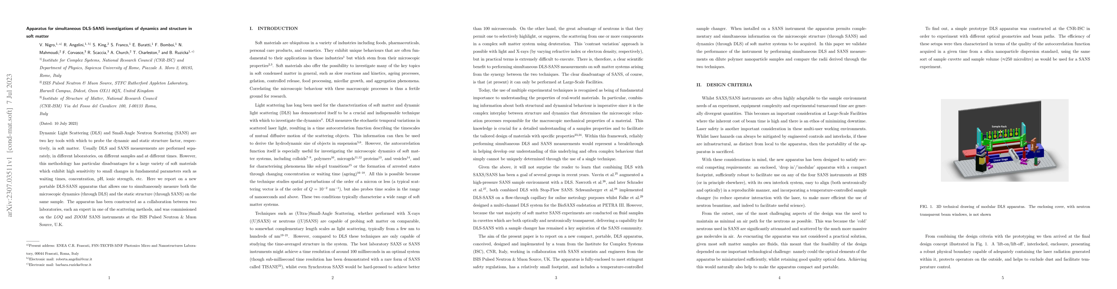 Thumbnail for Apparatus for simultaneous DLS-SANS investigations of dynamics and
  structure in soft matter