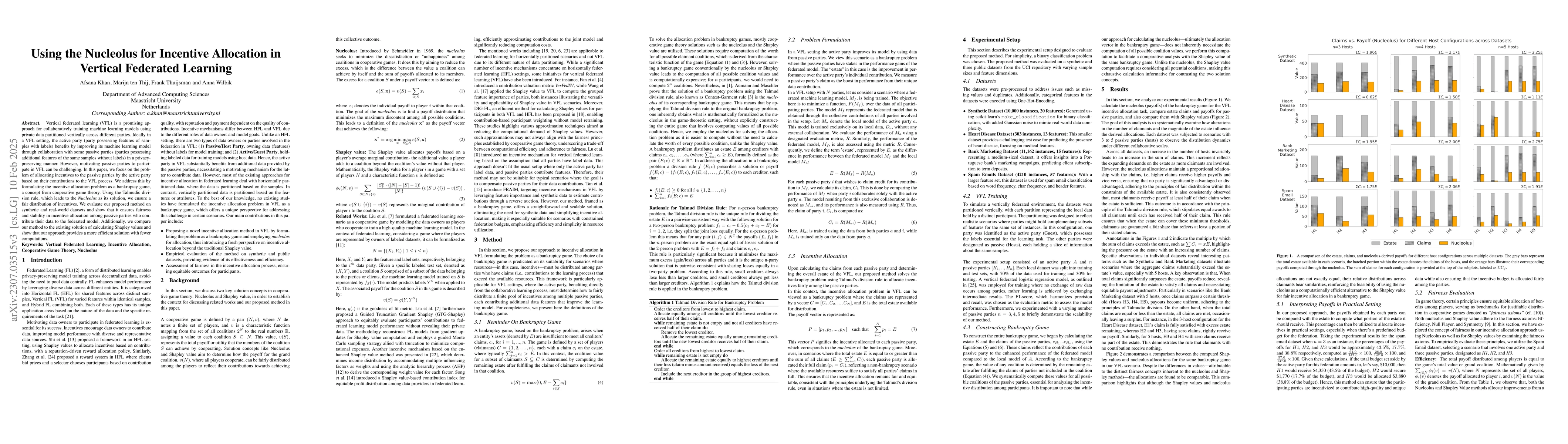Thumbnail for Incentive Allocation in Vertical Federated Learning Based on Bankruptcy
  Problem
