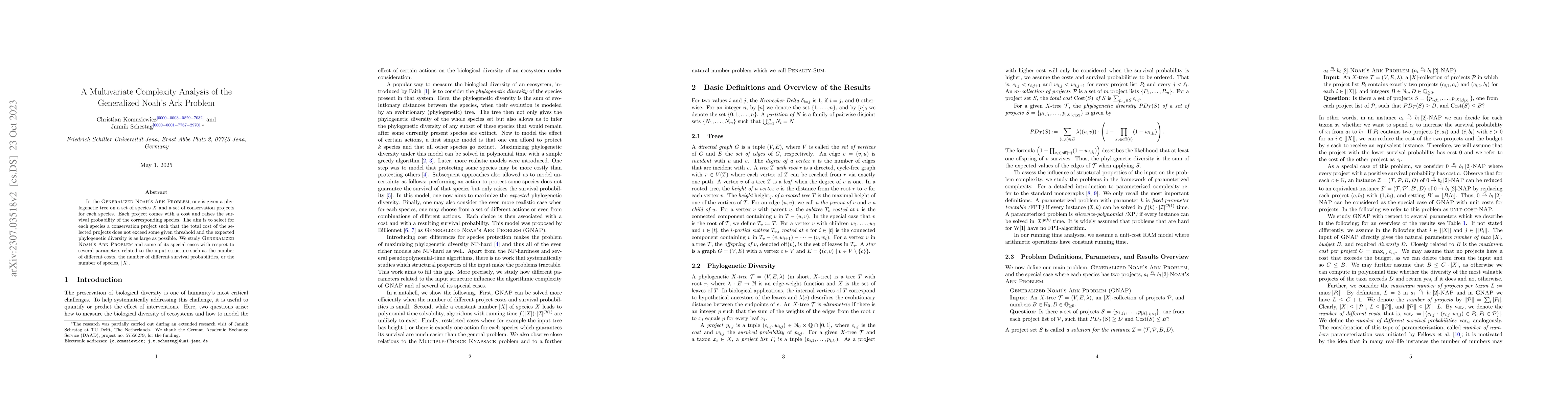 Thumbnail for A Multivariate Complexity Analysis of the Generalized Noah's Ark Problem