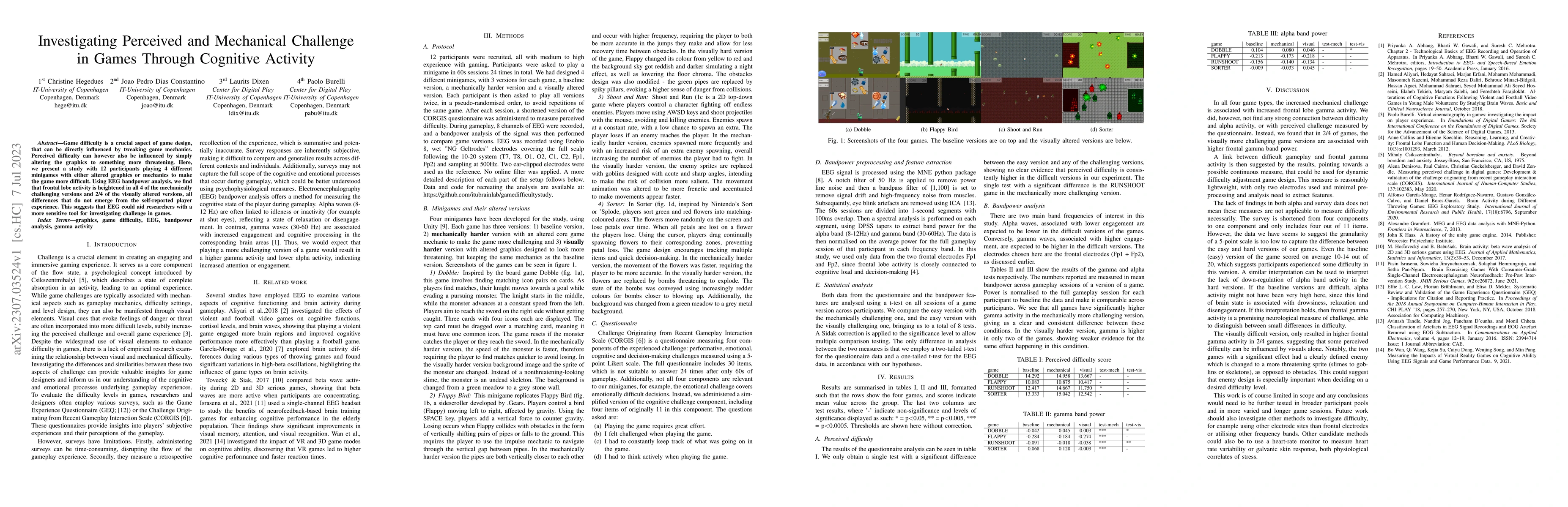 Thumbnail for Investigating Perceived and Mechanical Challenge in Games Through
  Cognitive Activity
