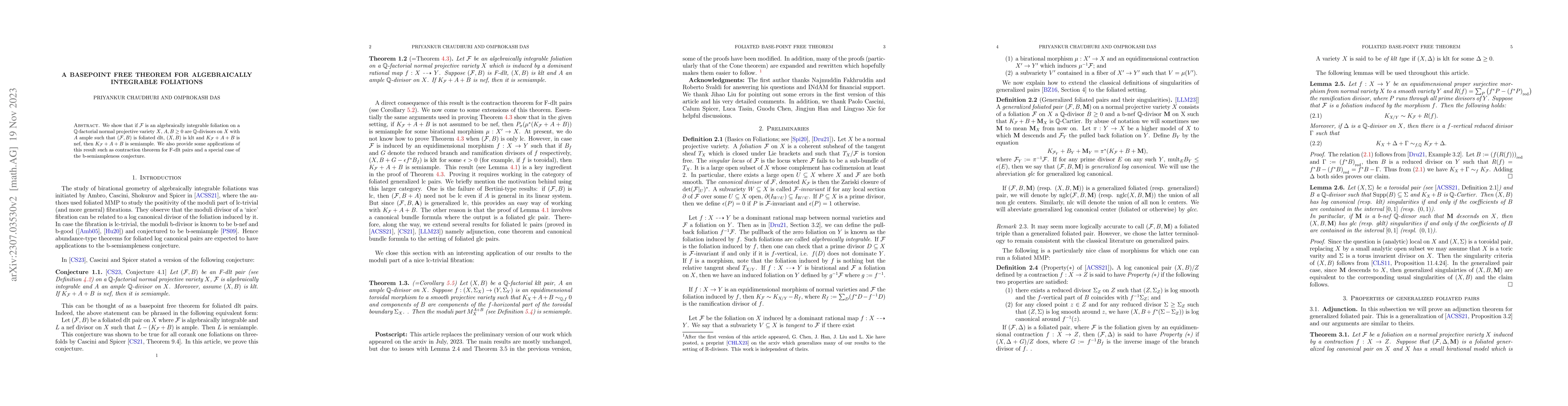 Thumbnail for A basepoint free theorem for algebraically integrable foliations