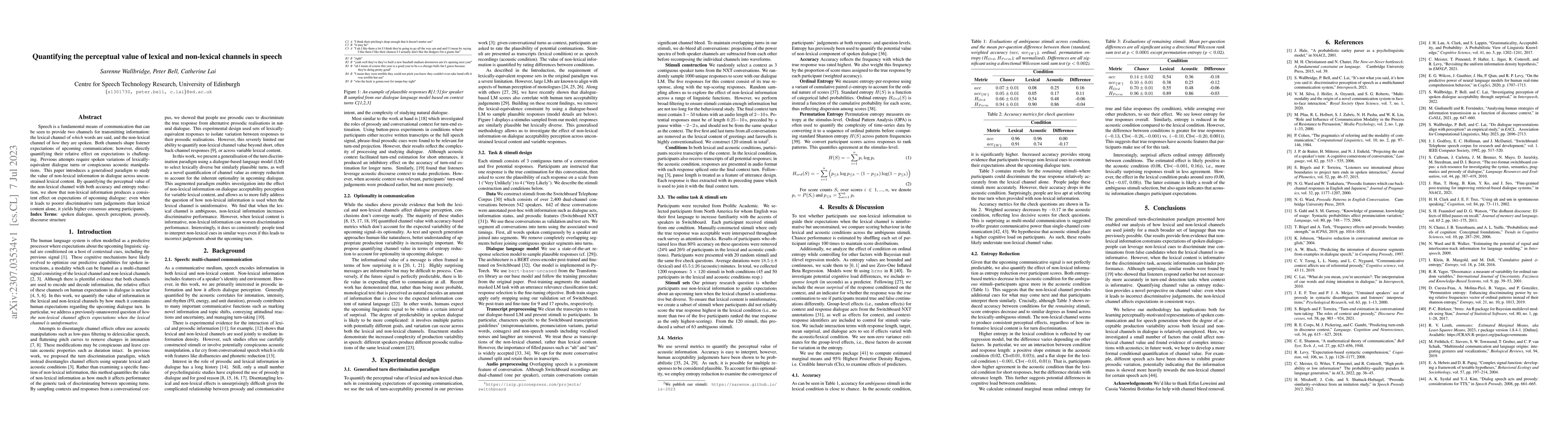 Thumbnail for Quantifying the perceptual value of lexical and non-lexical channels in
  speech