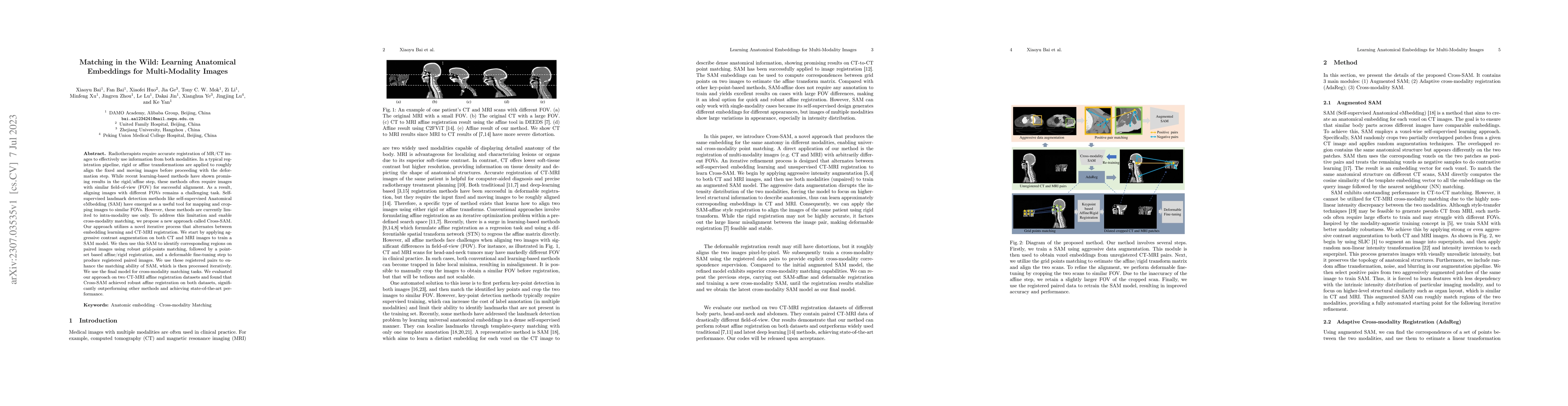 Thumbnail for Matching in the Wild: Learning Anatomical Embeddings for Multi-Modality
  Images