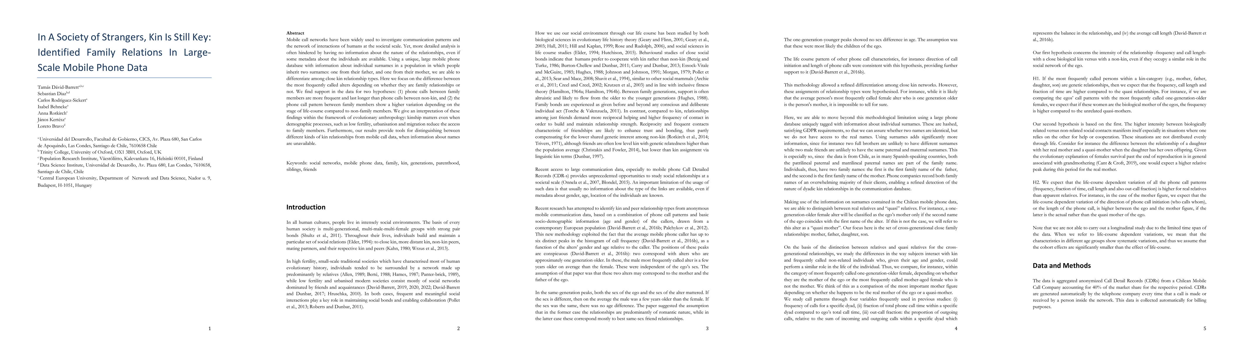 Thumbnail for In A Society of Strangers, Kin Is Still Key: Identified Family Relations
  In Large-Scale Mobile Phone Data